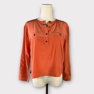 Jenni Kayne Silk Long Sleeve Henley Blouse Size XS